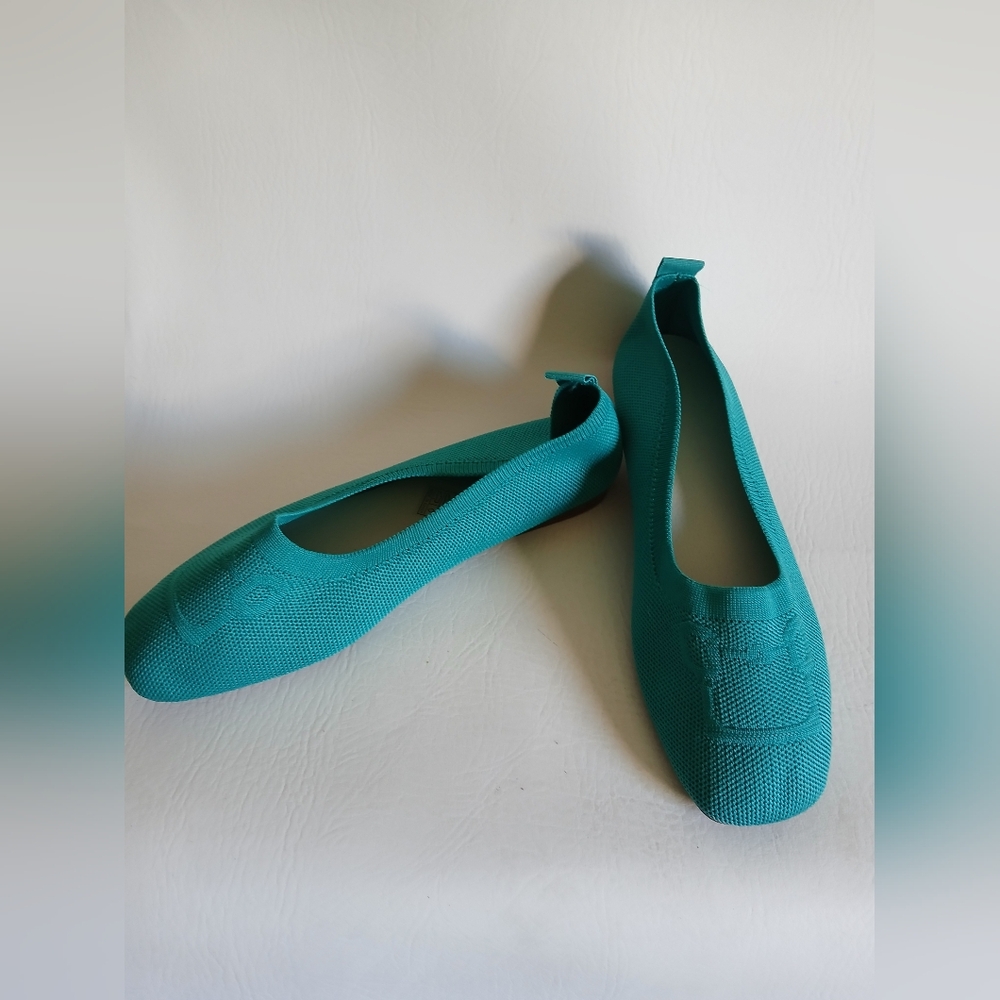 Teal Women's Flats Thick Woven Fabric Sz10.5M Square Toe Comfort & Style
